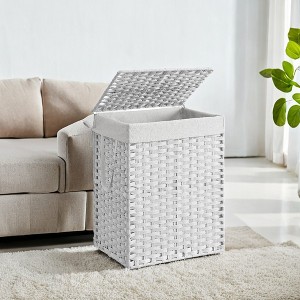 Laundry Hamper Sorter with Lid, 23.8 Gal (90 L) Synthetic Rattan Clothes Laundry Basket Storage with Lid and Handles Removable Liner Laundry Sorter - 1 of 4