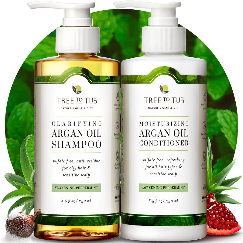 Tree To Tub Sulfate Free Shampoo and Conditioner Set for Oily Hair, Sensitive Scalp - Hydrating Argan Oil Shampoo and Conditioner for Women & Men, 1 of 12