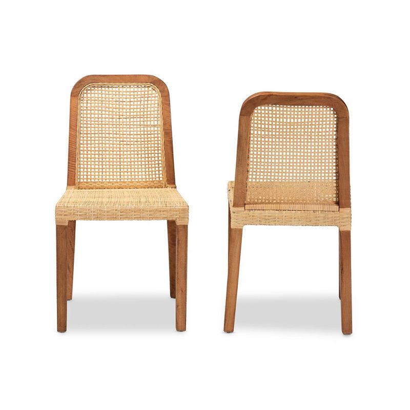 2pc CaspiaWood and Rattan Dining Chair Set Natural/Walnut - bali & pari: Solid Mango, No Assembly Required, 4 of 11