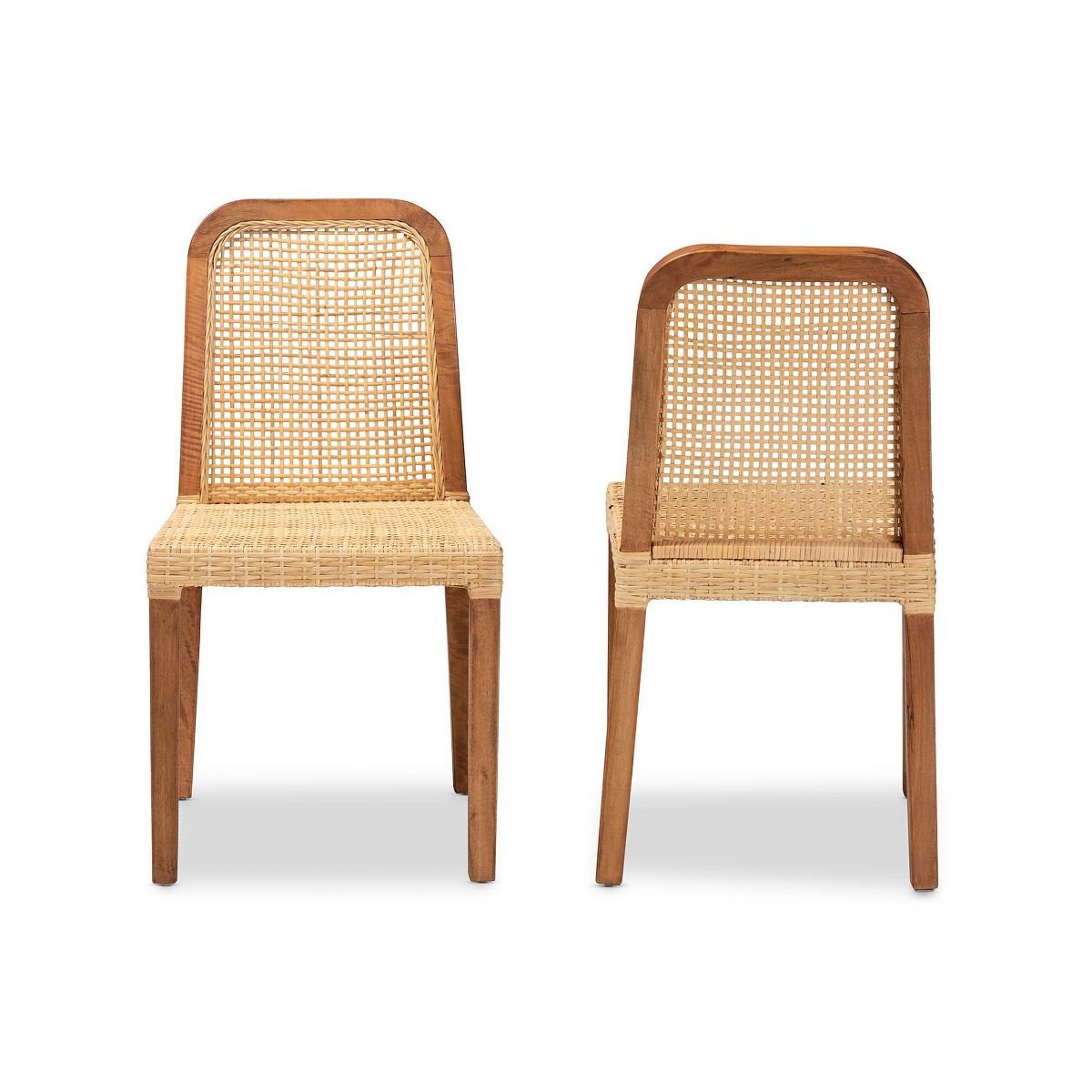 2pc CaspiaWood and Rattan Dining Chair Set Natural/Walnut - bali & pari: Solid Mango, Indonesian Craftsmanship - thumbnail 3