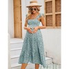 Womens Maternity Dress Summer Sleeveless Smocked Square Neck Ruffle Casual Boho Midi Dress Baby Shower Photoshoot - 4 of 4