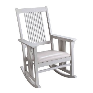 Gift Mark Mission Style Adult Rocking Chair with White Faux Leather Seat - 1 of 3