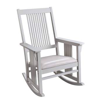 Gift Mark Mission Style Adult Rocking Chair with White Faux Leather Seat