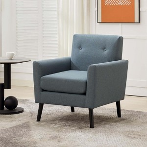 Coucheta Mid-Century Accent Chair with Wood Legs, Linen Upholstered Armchair with Thick Cushion, Single Sofa Chair for Living Room, Office or Bedroom - 1 of 4