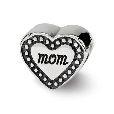 Black Bow Jewelry Sterling Silver Mom Heart Bead Charm
