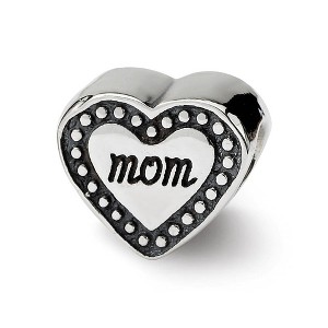 Black Bow Jewelry Sterling Silver Mom Heart Bead Charm - 1 of 3