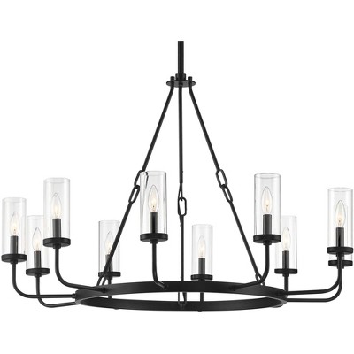 Franklin Iron Works Tali 40 3/4" Wide Black 10-Light Wagon Wheel Ring Chandelier