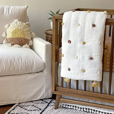 Round Embroidered Sunshine Kids Pillow with Tassels