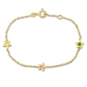 EVERLY JEWELRY | 14K Yellow Gold Multi-Color Enamel Star Charm Rolo Chain Link Bracelet, 5.5 inch - 1 of 4