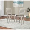 Asian Hardwood Solids and Bentwood Counter Chair (Set of 2) with Ladderback Design, Shaped Wooden Seat, Stretchers, and Smoky Alabaster - 4 of 4