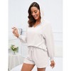 2 Piece Lounge Sets for Women V Neck Lantern Long Sleeve Hooded Top and Drawstring Shorts Sweatsuit Outfits - 3 of 4