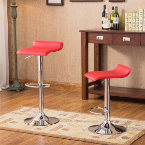 Roundhill Furniture Contemporary Chrome Air Lift Adjustable Swivel Stools with Red Seat, Set of 2 - 1 of 4