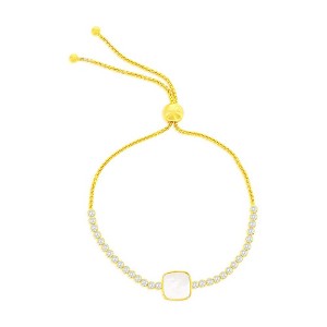 Simona Sterling Silver, Square MOP Center, CZ Adjustable Bolo Bracelet - Gold Plated - Gold - 1 of 2