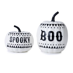 Spooky and Boo Pumpkin Set of 2 Polyresin Pumpkins – Stylish White & Black Halloween Accents 5"–7.5" by Melrose - 1 of 4