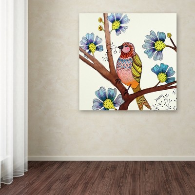 Sylvie Demers Abstract Bird and Blue Flowers Canvas Art