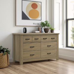 VYNXARIA 51" Coffee Gray Oak Finish Dresser with 6 Drawers and Black Handles,Storage Cabinets with doors and shelves - 1 of 4