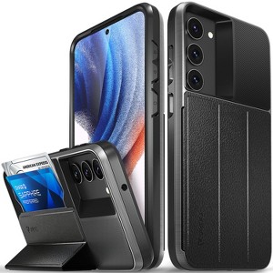Vena vCommute Wallet Case for Galaxy S23+, Leather Flip Cover with Card Slot and Kickstand - Black - 1 of 4