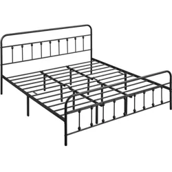 Yaheetech Iron Platform Bed Frame with High Headboard and Footboard, Black(King)