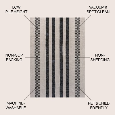 Modern Handcrafted Cream/Black Stripe Synthetic 9' x 12' Area Rug