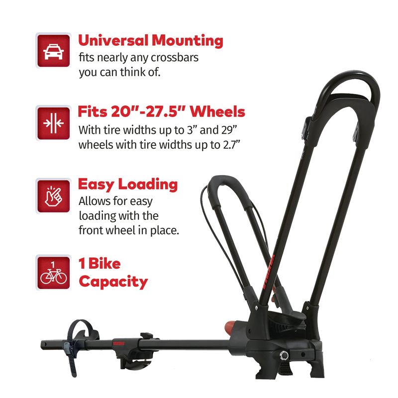 Yakima FrontLoader 1 Bike Capacity Zero Contact Car Rooftop Mount Upright Bike Rack with Universal Mounting up to 40 Pounds, Black, 2 of 7