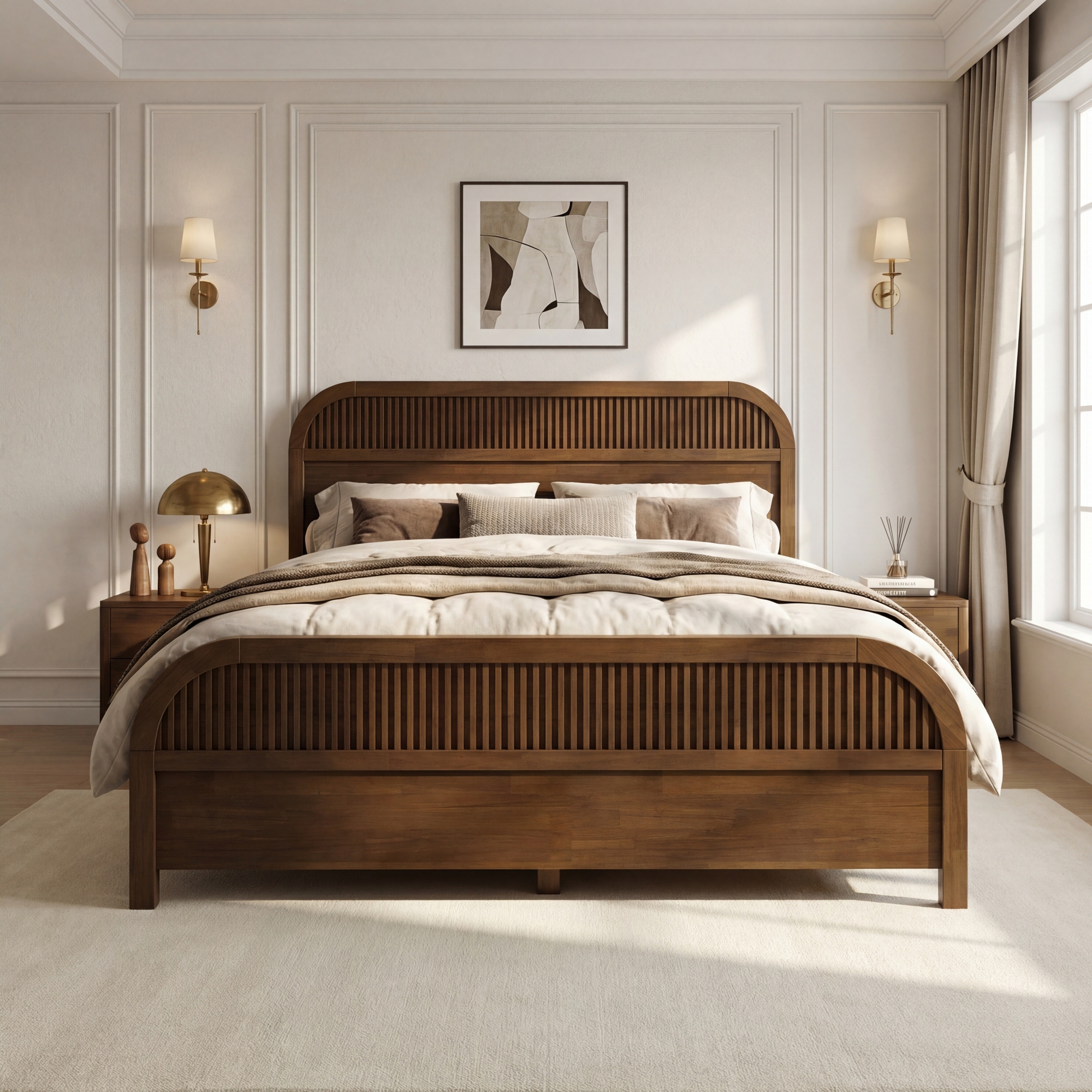 ModernLuxe Queen Size Platform Bed with Vertical Slat Headboard, Solid Wood Bed Frame, No Box Spring Needed, Wenge