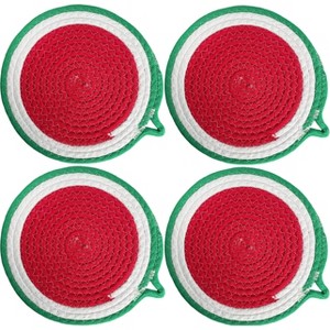 Home Mart Goods Red Green Extra Thick Woven Trivet Round Placemats Hot Potholder Mat Heat Resistant - 9.8"x9.8"(Pack of 4) - 1 of 4