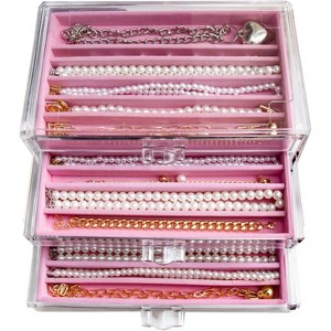 5-Drawer Dustproof Necklace Organizer Box, Clear Acrylic Case with Velvet Lining for Chain Display, Beige - 1 of 4