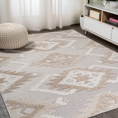 Modern Gray Geometric Synthetic 3x5 Indoor/Outdoor Rug