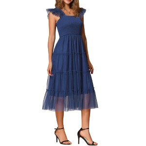 INSPIRE CHIC Women's Summer Midi Sleeveless Smocked Square Neck Tiered Ruffled Wedding Guest Dress - 1 of 4