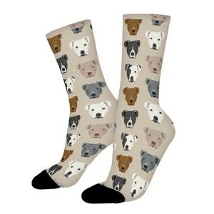 Pitbull Heads Women Printed Crew Socks Funny Funky Socks Soft Polyester Novelty Gifts for Artists Men - 1 of 1