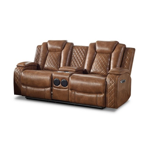Edanola Upholstered Loveseat With 2, Leather Sofa Recliner Brown