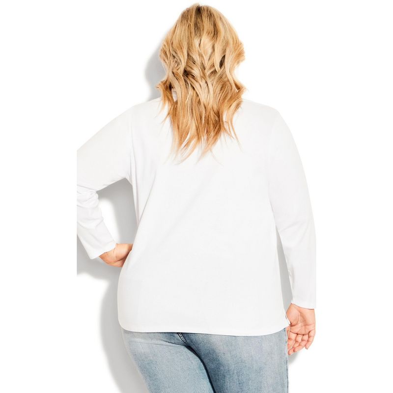 Women's Plus Size V Neck Essential 3/4 Sleeve Tee - white | AVENUE, 2 of 4