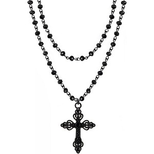Bat & Moon Cross Necklace - Black Crystal Halloween Pendant Choker for Women - 1 of 4