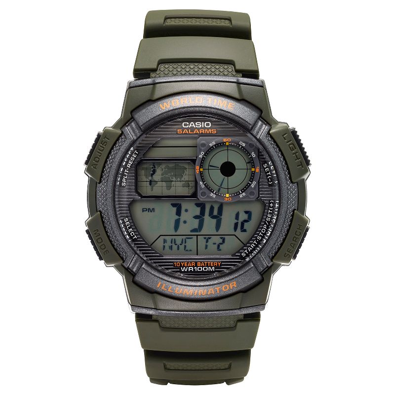 Casio Men's World Time Watch - Green (AE1000W-3AVCF), 1 of 4