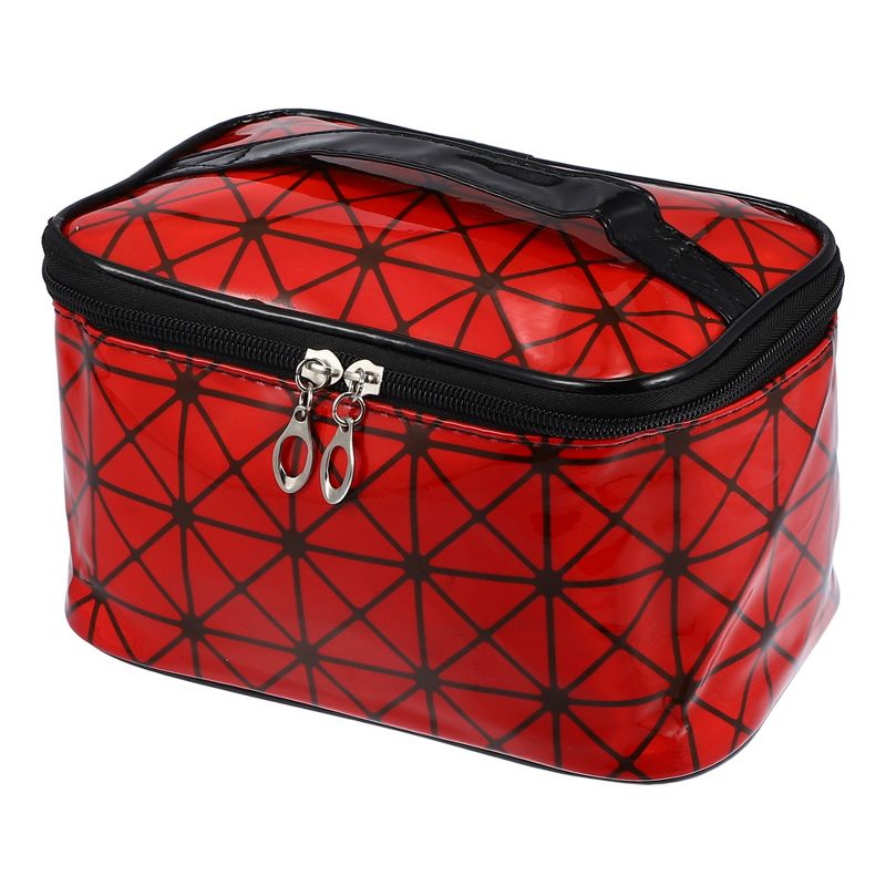 Unique Bargains Rhombus Pattern Red Makeup Bag with Mirror Cosmetic Travel Bag for Women 1 Pcs, 1 of 7