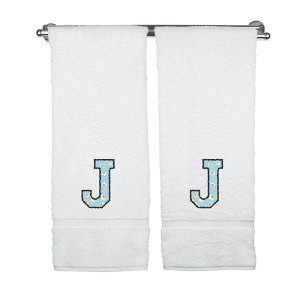 BC BARE COTTON Monogrammed Towels, Personalized Gift, Set of 2 - Embroidered Writing with Light Blue - 1 of 4
