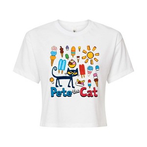 Women's - Pete the Cat - Ice Cream Grid Cropped Graphic T-Shirt - 1 of 4