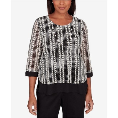 Alfred Dunner Womens Striped Texture, Necklace Tunic Blouse