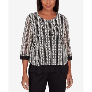 Alfred Dunner Womens Striped Texture, Necklace Tunic Blouse - 1 of 1