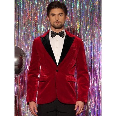 Lars Amadeus Men's Peak Collar Wedding Party Prom Velvet Suit Jackets Burgundy Large — фото 2