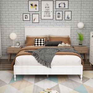 FUFU&GAGA Queen - Size White Solid Wood Bed Frame with Arch Design, Rubber Wood & Pine Wood Construction - 1 of 4