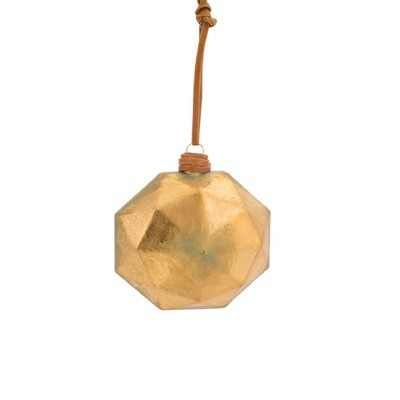 Melrose 4.25" Weathered Geometric Octagon Glass Christmas Ornament - Gold/Green