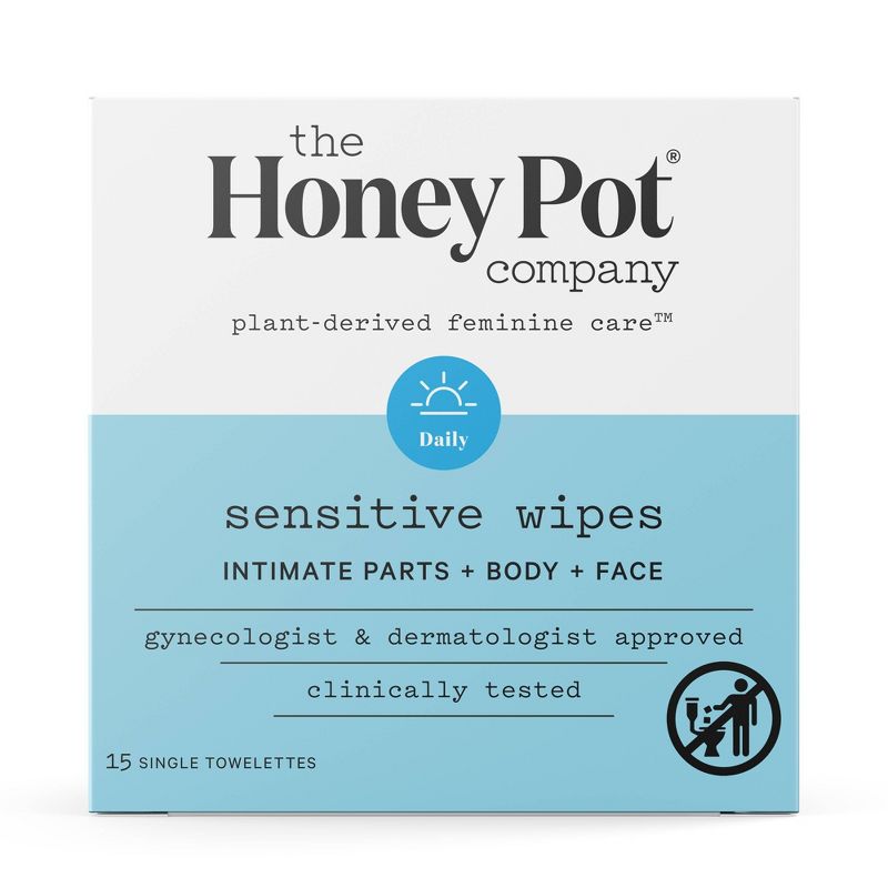The Honey Pot Company, Sensitive Daily Feminine Cleansing Wipes, Intimate Parts, Body or Face, 1 of 16