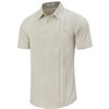 Men's Cotton Linen Shirt Short Sleeve Cuban Guayabera Casual Summer Beach Button Down Shirts With Pocket - 2 of 4