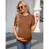 Clearlove Maternity T Shirts Women's Knit Floral Print Tops Crew Neck Pregnancy Short Sleeve Striped Ruched Side Casual Tops - 3 of 4