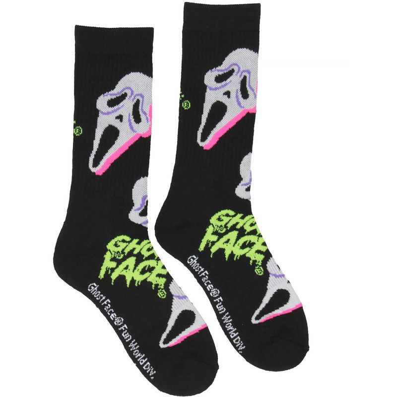 Ghostface Scream Movie Film Neon Paint Character Halloween Crew Socks Size 8-12 Black, 3 of 5