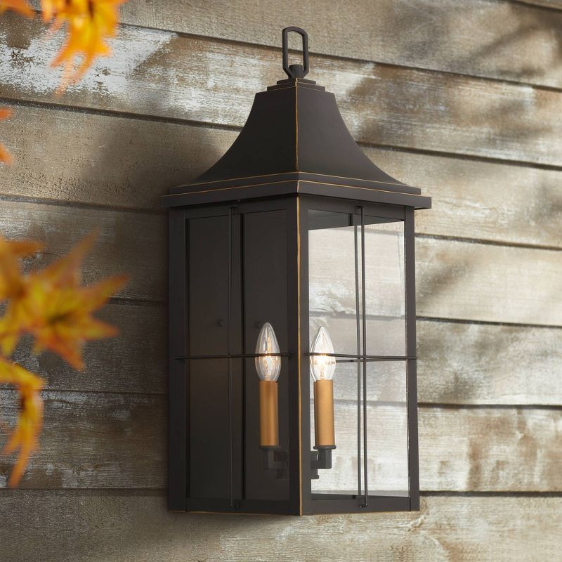 John Timberland Sunderland Rustic Mission Outdoor Wall Light Fixture Black Gold 24 3/4" Clear Glass for Post Exterior Barn Deck House Porch Yard Patio, 2 of 10