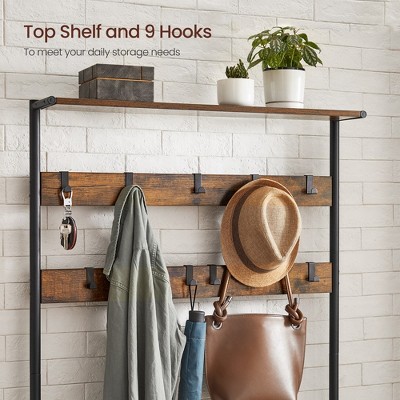 Rustic Brown and Black Hall Tree with Storage Bench