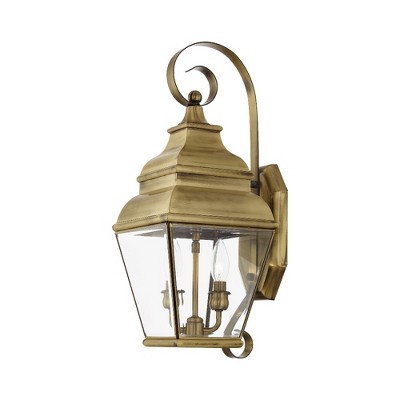 Brushed Nickel 2-Light Outdoor Wall Lantern with Clear Glass