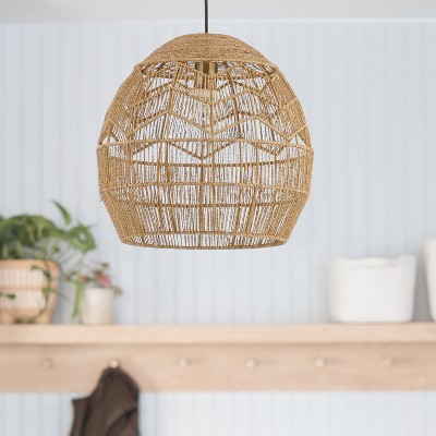 16" Bronze and Hemp LED Bowl Pendant Light